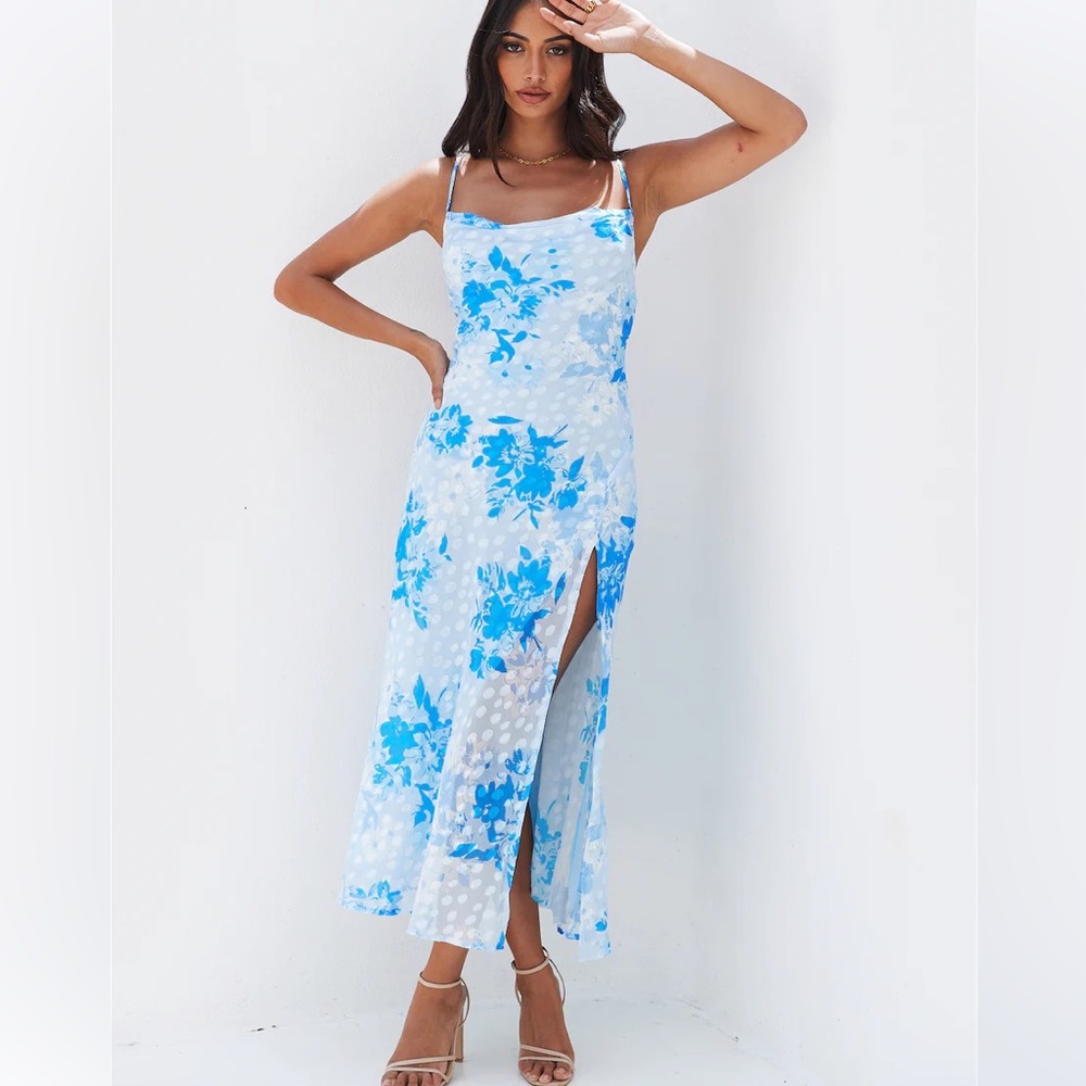 NWT Hello Molly Into Spring MIDI Dress Blue. Cowl neck size US2 AU6 XS/Small